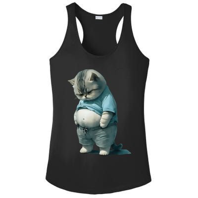 Funny Fat Cat Art Design Fat Kitten Cat Lover Ladies PosiCharge Competitor Racerback Tank