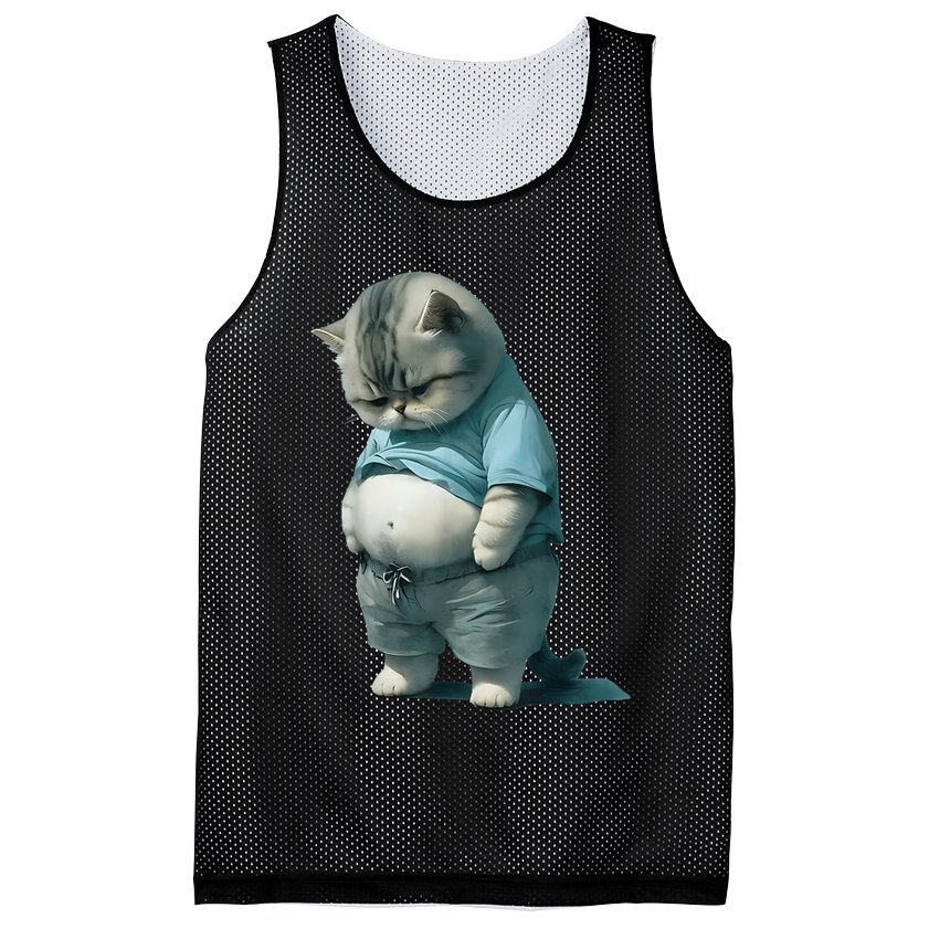 Funny Fat Cat Art Design Fat Kitten Cat Lover Mesh Reversible Basketball Jersey Tank