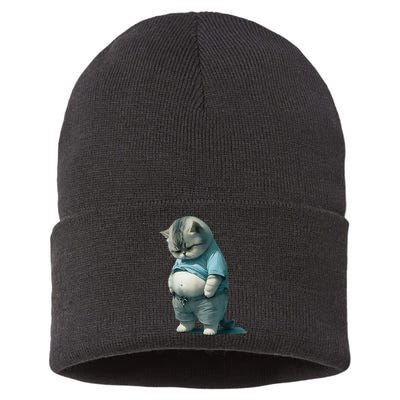 Funny Fat Cat Art Design Fat Kitten Cat Lover Sustainable Knit Beanie