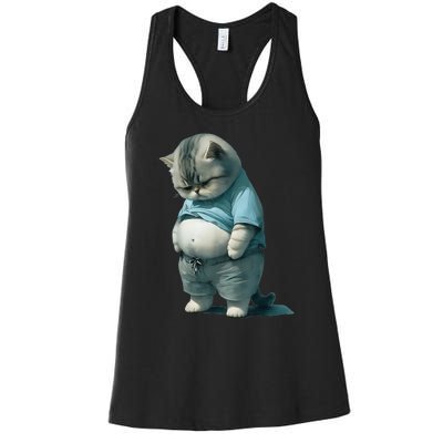 Funny Fat Cat Art Design Fat Kitten Cat Lover Women's Racerback Tank