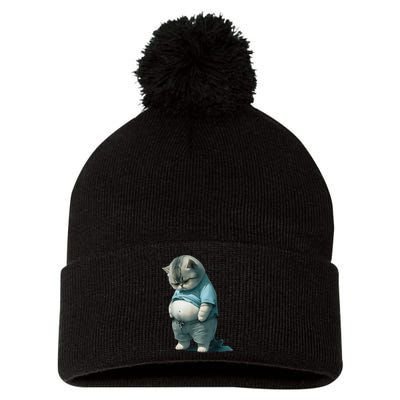 Funny Fat Cat Art Design Fat Kitten Cat Lover Pom Pom 12in Knit Beanie