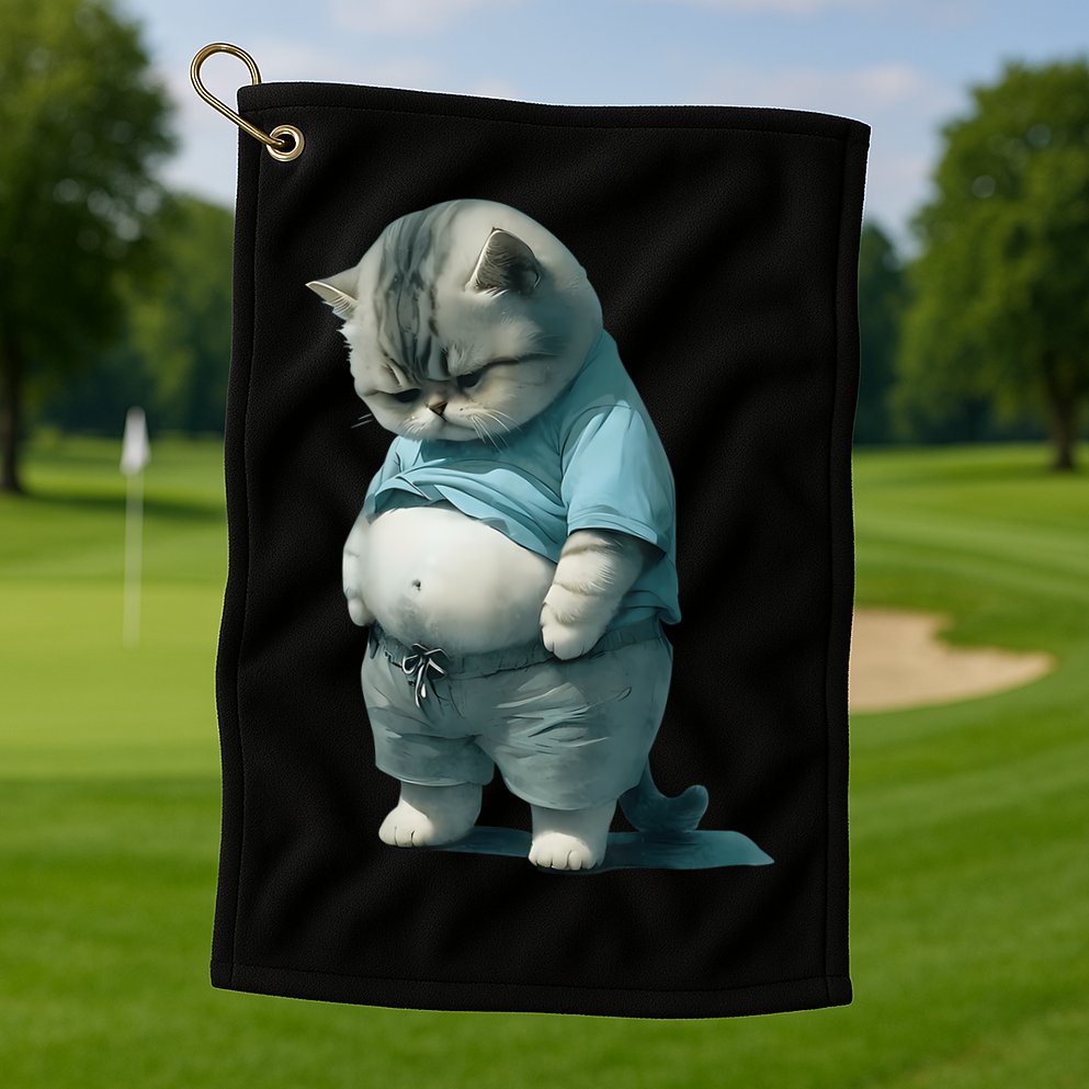 Funny Fat Cat Art Design Fat Kitten Cat Lover Golf Towel