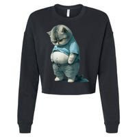 Funny Fat Cat Art Design Fat Kitten Cat Lover Cropped Pullover Crew