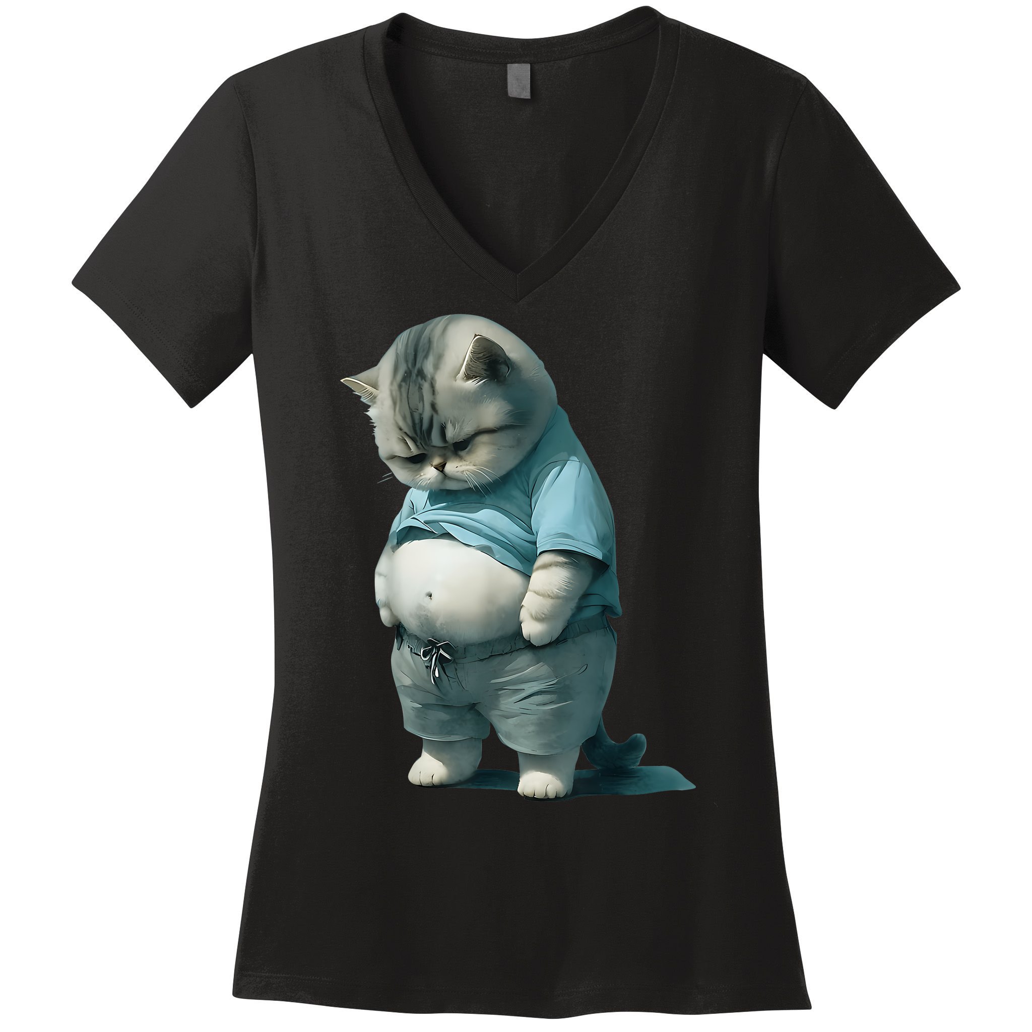 Funny Fat Cat Art Design Fat Kitten Cat Lover Women's V-Neck T-Shirt