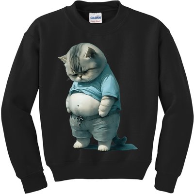 Funny Fat Cat Art Design Fat Kitten Cat Lover Kids Sweatshirt