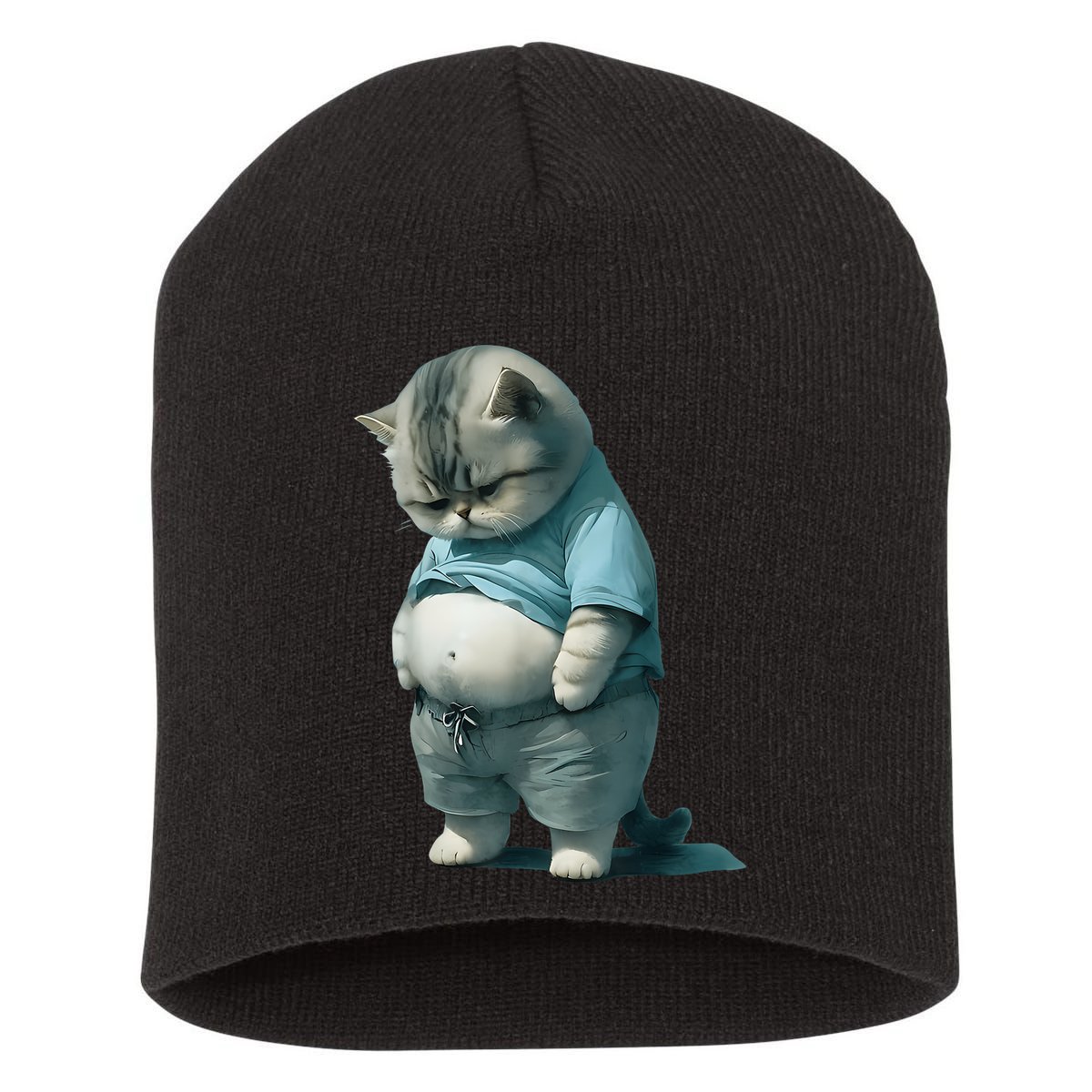 Funny Fat Cat Art Design Fat Kitten Cat Lover Short Acrylic Beanie