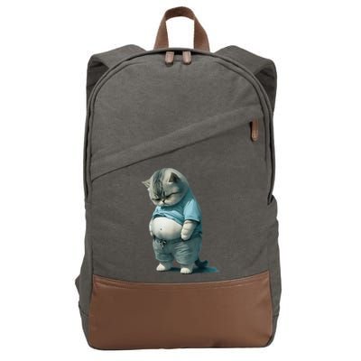 Funny Fat Cat Art Design Fat Kitten Cat Lover Cotton Canvas Backpack