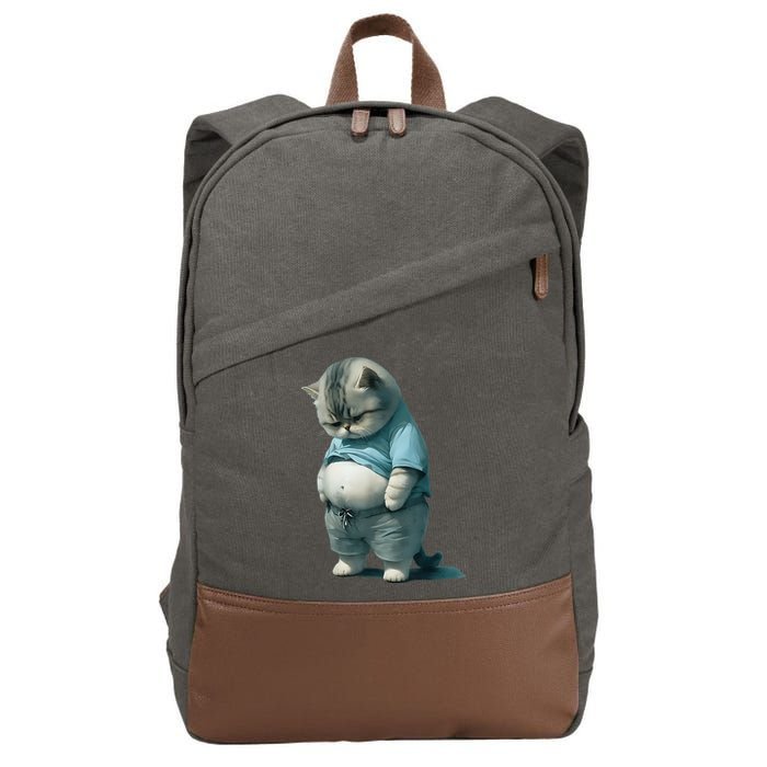 Funny Fat Cat Art Design Fat Kitten Cat Lover Cotton Canvas Backpack