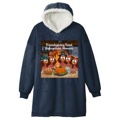 Friendsgiving Feast Cozy Thanksgiving Happy Turkeys Grateful Turkeys Thanksgivin Hooded Wearable Blanket