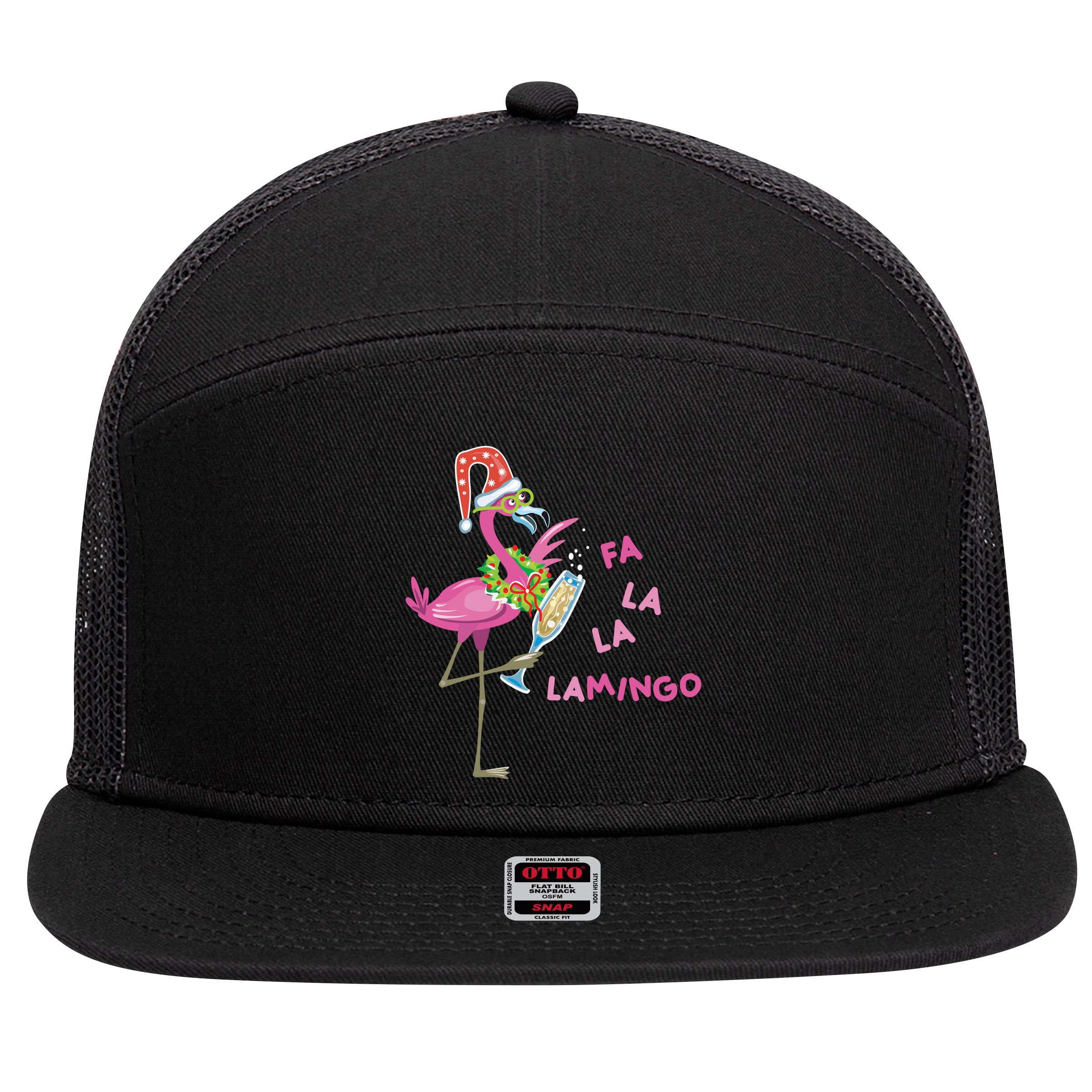 Falala Flamingo Christmas Holiday Festive 7 Panel Mesh Trucker Snapback Hat