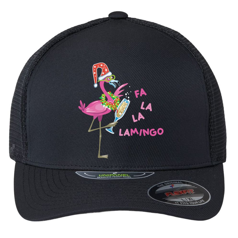 Falala Flamingo Christmas Holiday Festive Flexfit Unipanel Trucker Cap