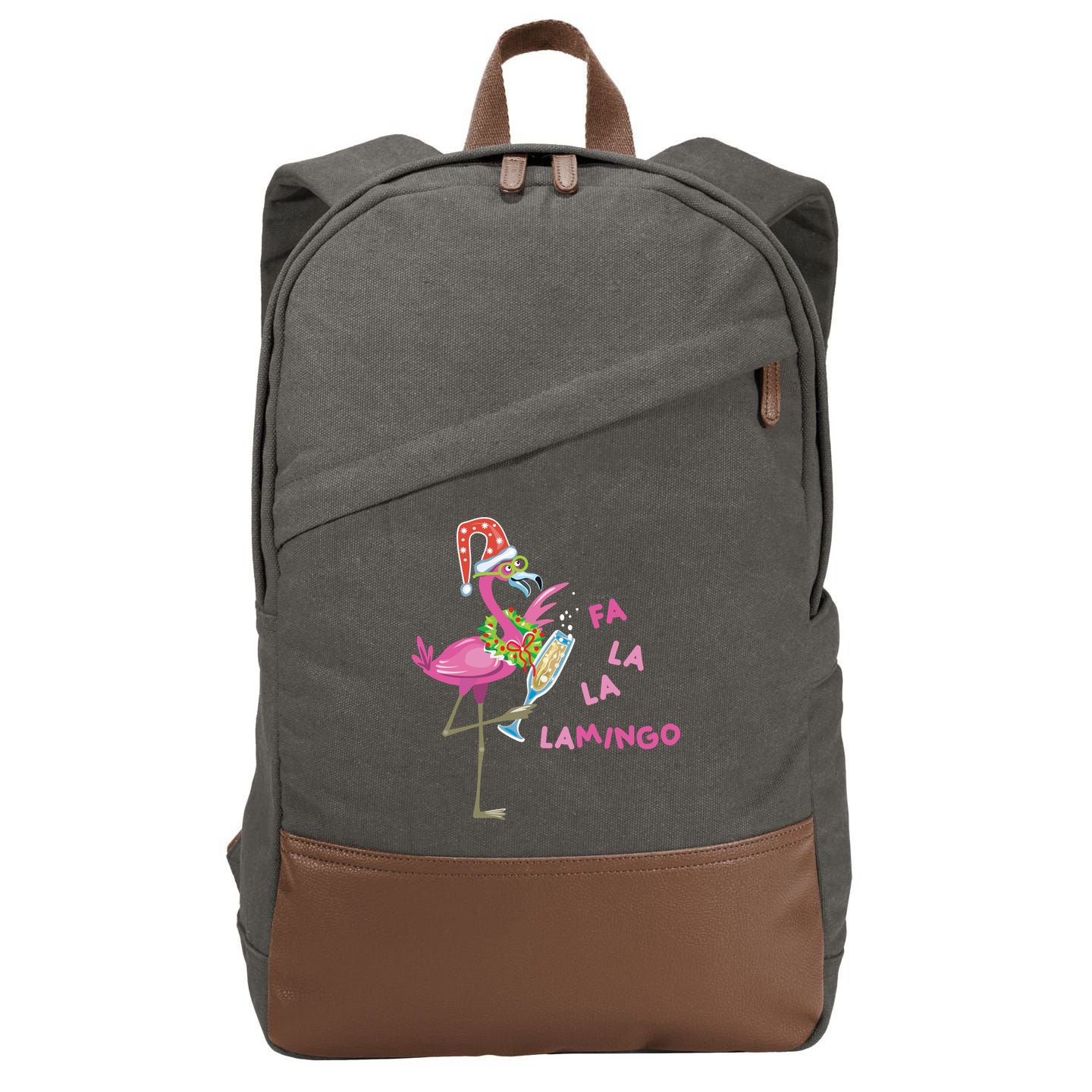 Falala Flamingo Christmas Holiday Festive Cotton Canvas Backpack