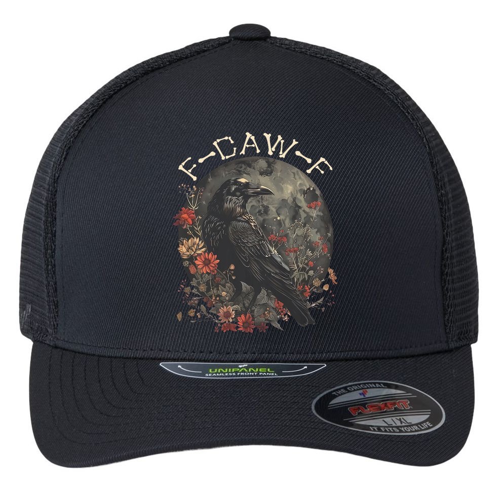 Funny F Caw F Raven Bird Saying Graphic Flexfit Unipanel Trucker Cap