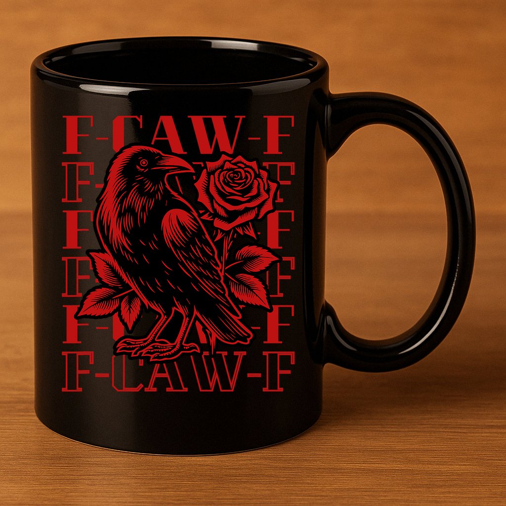 Funny F-Caw-F Crow Black Crow, F-Caw-F Black Bird 11oz C Handle Ceramic Mug