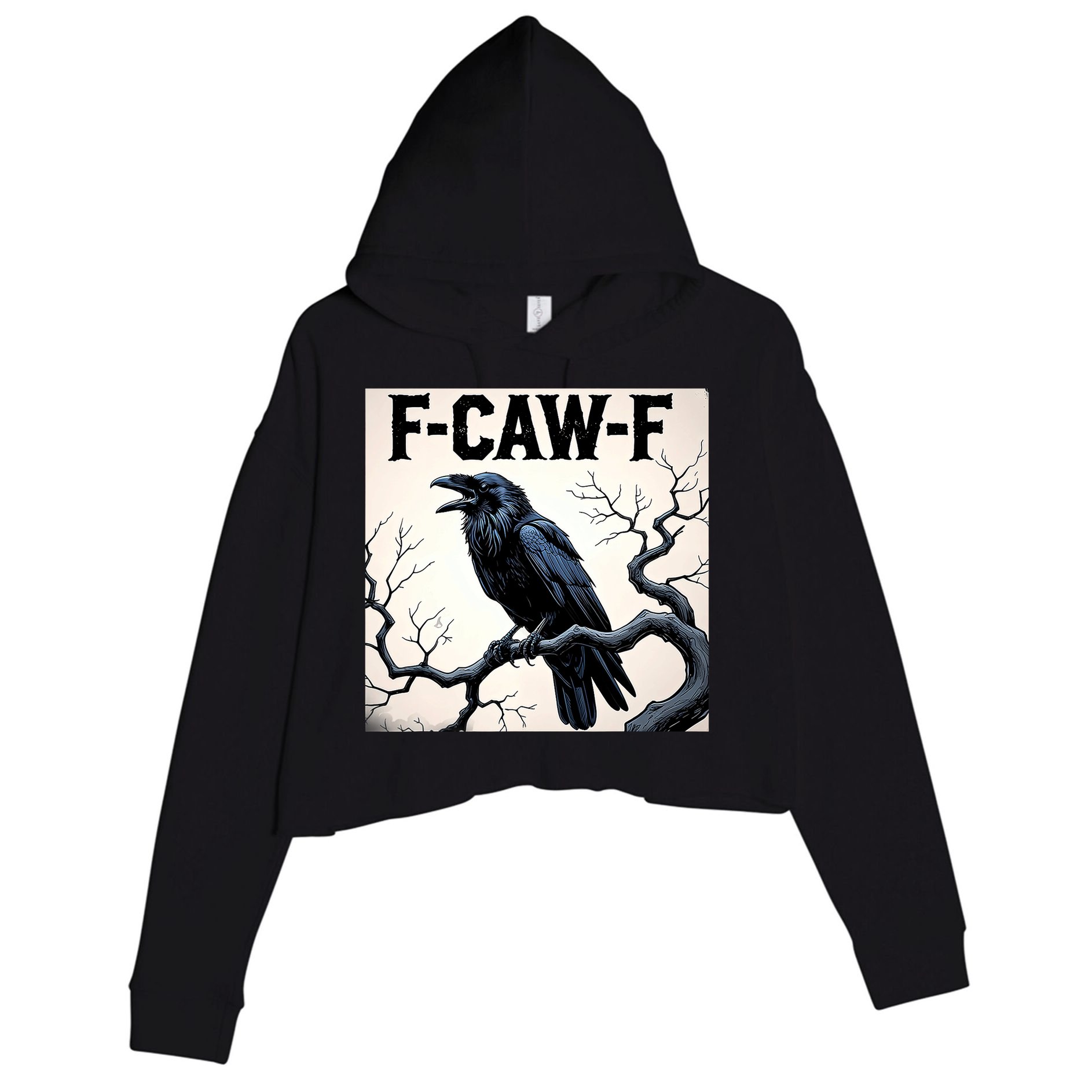 Funny F-Caw-F Crow Crop Fleece Hoodie