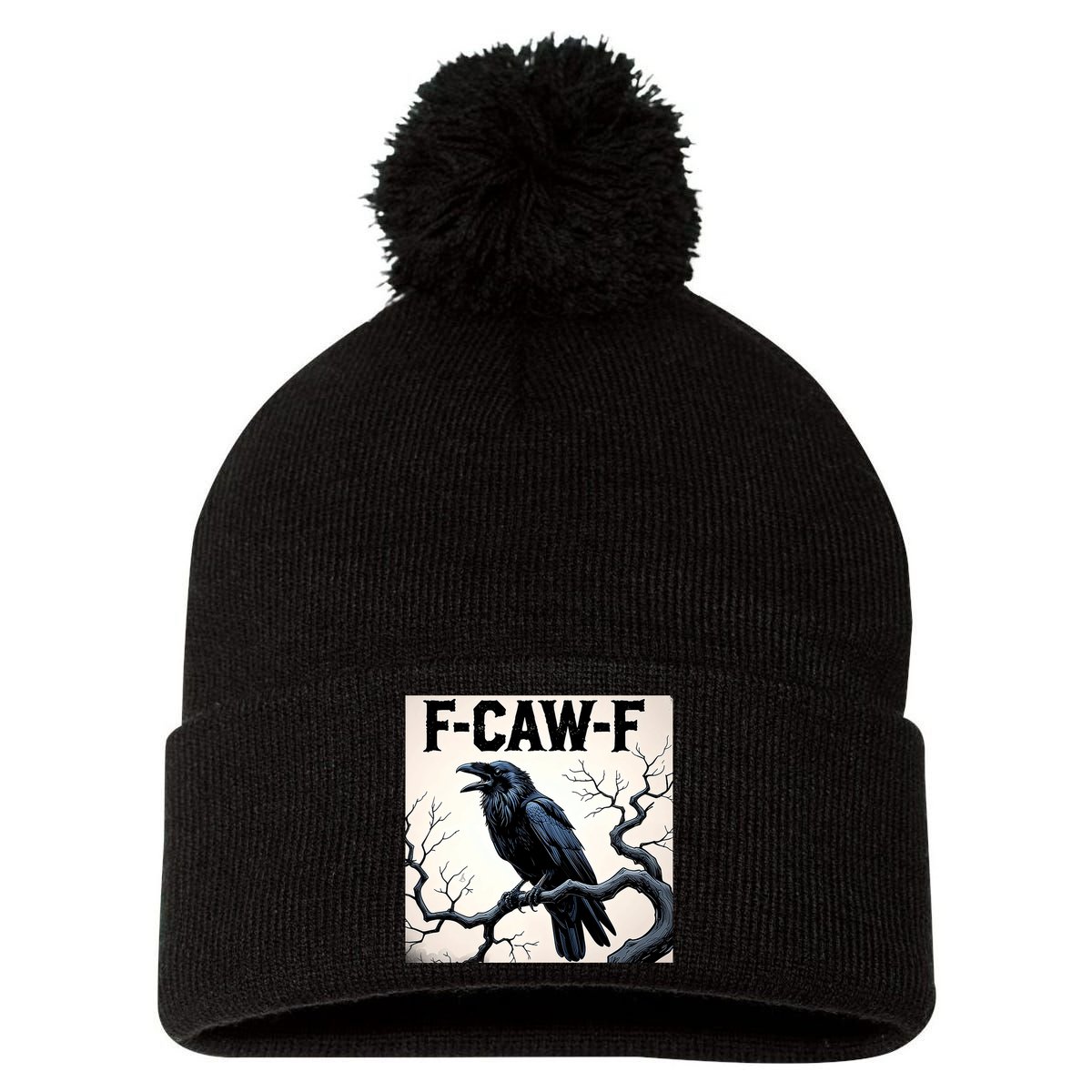 Funny F-Caw-F Crow Pom Pom 12in Knit Beanie