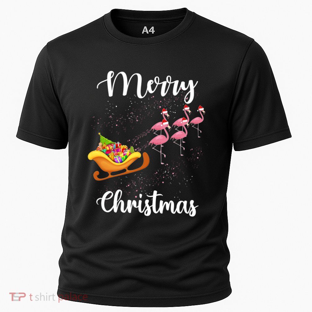 Funny Flamingo Christmas Pink Flamingos Sleigh Snow Santa Gift Performance Shirt