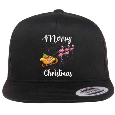 Funny Flamingo Christmas Pink Flamingos Sleigh Snow Santa Gift Flatbill Hat
