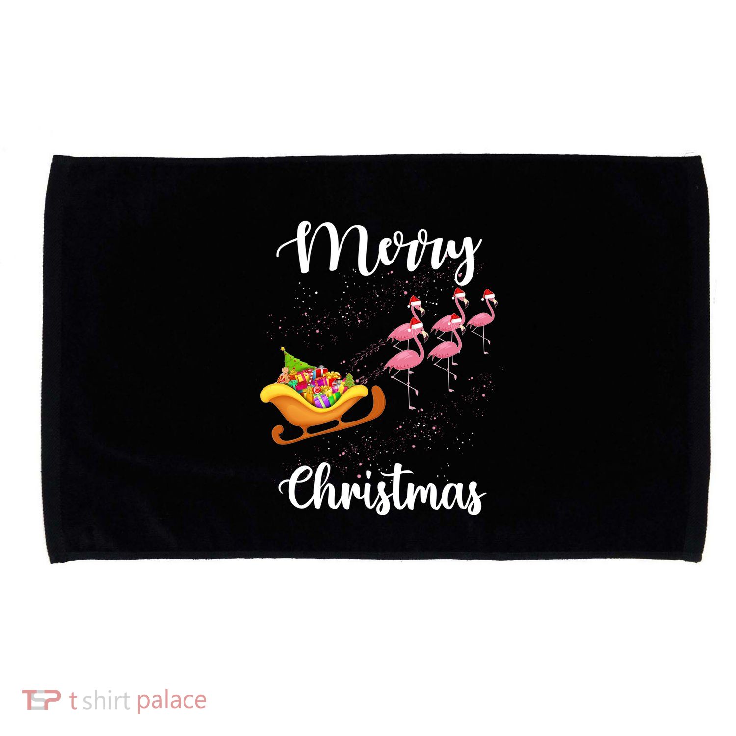 Funny Flamingo Christmas Pink Flamingos Sleigh Snow Santa Gift Microfiber Hand Towel