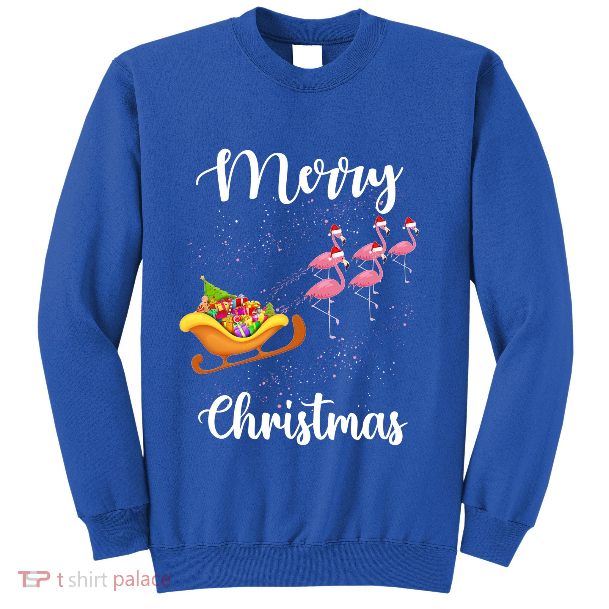 Funny Flamingo Christmas Pink Flamingos Sleigh Snow Santa Gift Sweatshirt