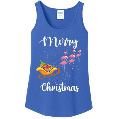 Funny Flamingo Christmas Pink Flamingos Sleigh Snow Santa Gift Ladies Essential Tank