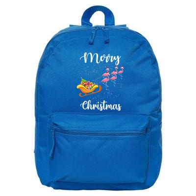 Funny Flamingo Christmas Pink Flamingos Sleigh Snow Santa Gift 16 in Basic Backpack