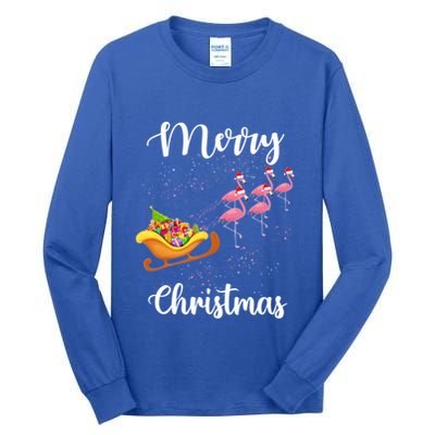 Funny Flamingo Christmas Pink Flamingos Sleigh Snow Santa Gift Tall Long Sleeve T-Shirt