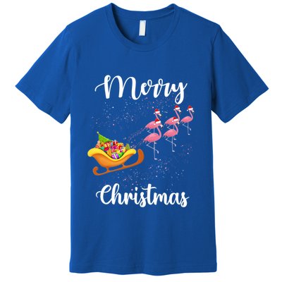Funny Flamingo Christmas Pink Flamingos Sleigh Snow Santa Gift Premium T-Shirt