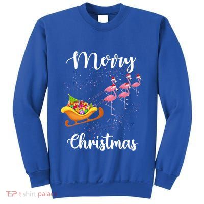 Funny Flamingo Christmas Pink Flamingos Sleigh Snow Santa Gift Tall Sweatshirt