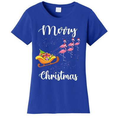 Funny Flamingo Christmas Pink Flamingos Sleigh Snow Santa Gift Women's T-Shirt