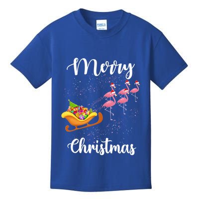 Funny Flamingo Christmas Pink Flamingos Sleigh Snow Santa Gift Kids T-Shirt