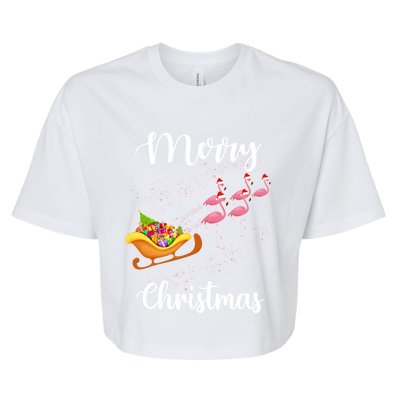 Funny Flamingo Christmas Pink Flamingos Sleigh Snow Santa Gift Bella+Canvas Jersey Crop Tee