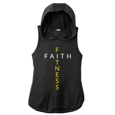 Faith Fitness Cross Christian Workout Modern Gym Ladies PosiCharge Tri-Blend Wicking Draft Hoodie Tank