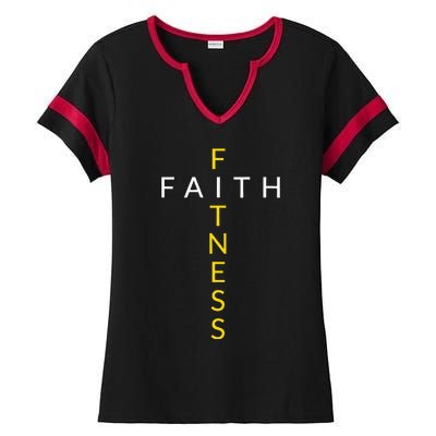 Faith Fitness Cross Christian Workout Modern Gym Ladies Halftime Notch Neck Tee