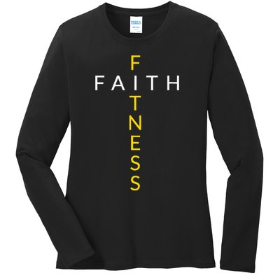 Faith Fitness Cross Christian Workout Modern Gym Ladies Long Sleeve Shirt