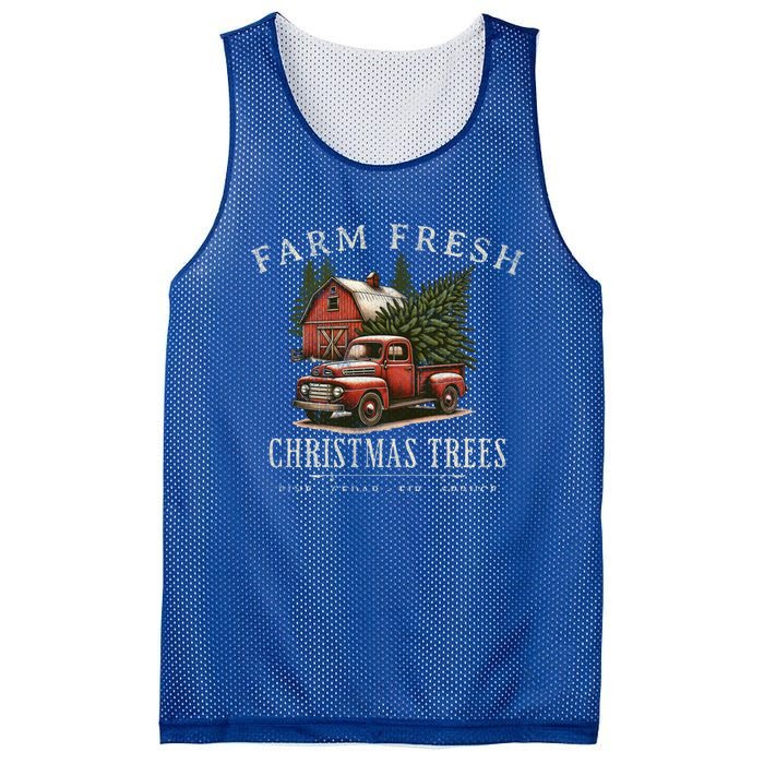 Farm Fresh Christmas Trees Rustic Farmhouse Vintage Truck Great Gift Mesh Reversible Basketball Jersey Tank