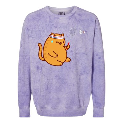 Funny Fat Cat Playing Badminton Colorblast Crewneck Sweatshirt