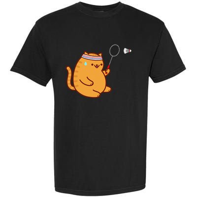 Funny Fat Cat Playing Badminton Garment-Dyed Heavyweight T-Shirt