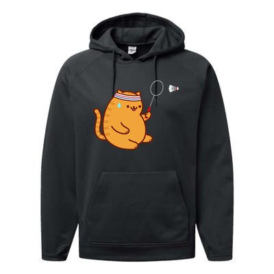 Funny Fat Cat Playing Badminton Performance Fleece Hoodie