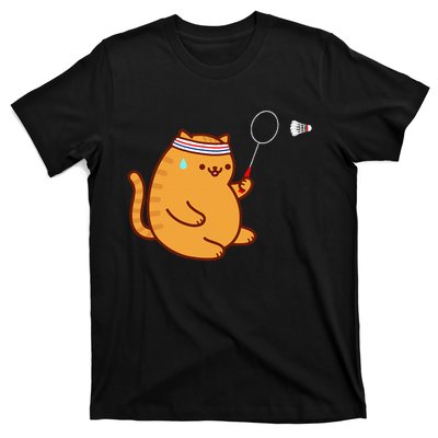 Funny Fat Cat Playing Badminton T-Shirt