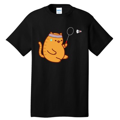 Funny Fat Cat Playing Badminton Tall T-Shirt