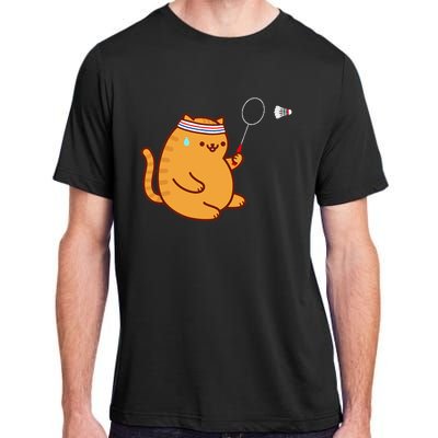 Funny Fat Cat Playing Badminton Adult ChromaSoft Performance T-Shirt