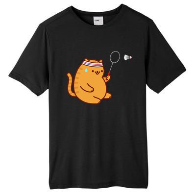 Funny Fat Cat Playing Badminton Tall Fusion ChromaSoft Performance T-Shirt