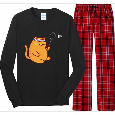 Funny Fat Cat Playing Badminton Long Sleeve Pajama Set