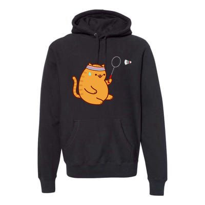 Funny Fat Cat Playing Badminton Premium Hoodie