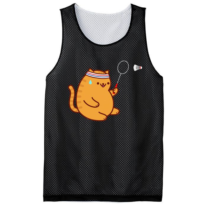 Funny Fat Cat Playing Badminton Mesh Reversible Basketball Jersey Tank