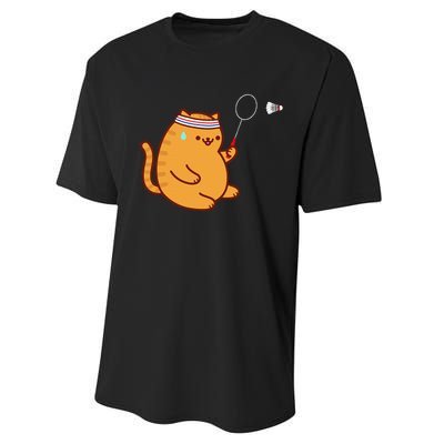 Funny Fat Cat Playing Badminton Performance Sprint T-Shirt