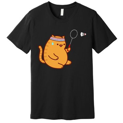 Funny Fat Cat Playing Badminton Premium T-Shirt