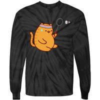 Funny Fat Cat Playing Badminton Tie-Dye Long Sleeve Shirt