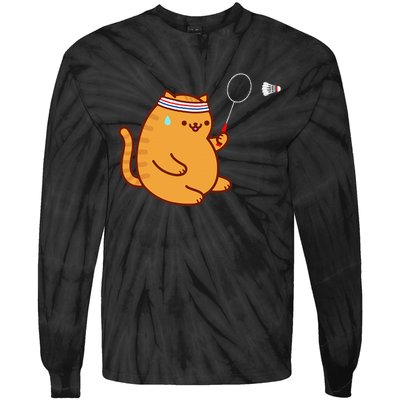 Funny Fat Cat Playing Badminton Tie-Dye Long Sleeve Shirt